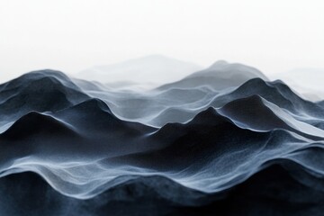 Poster - Visual representation of abstract mountain landscape with gentle curves, soft textures, and a misty atmosphere at dawn