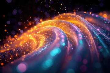 Leinwandbilder - Abstract flowing waves of vibrant orange and blue particles create a dazzling, modern, and dynamic background with a blurred effect.