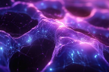 Poster - Abstract network background with glowing nodes and connections in shades of purple and blue, conveying a sense of technology.