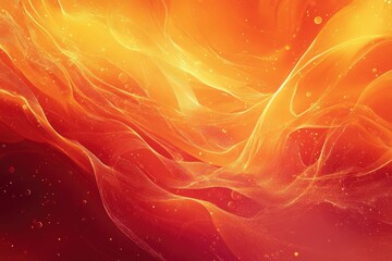 Poster - Abstract image featuring flowing, translucent shapes in warm tones of orange, yellow, and red, with small bokeh-like elements throughout the composition.