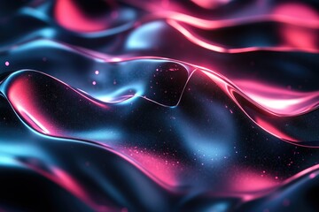 Fototapete - Abstract waves with luminous pink and blue accents create a dynamic, futuristic, and visually captivating digital rendering.
