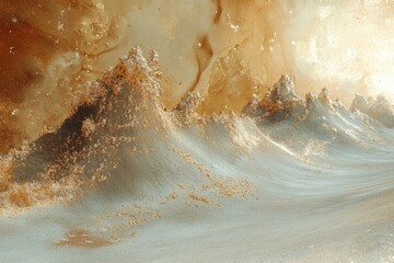 Aufkleber - A textured, abstract landscape with mountain-like formations in earthy tones, resembling sand dunes or a celestial terrain.
