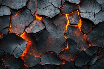 Aufkleber - Cracked dark surface with glowing orange fissures, resembling lava flow or intense heat radiating from the depths below the earth.