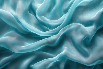 Poster - A flowing, translucent, light blue fabric creates a visually striking abstract pattern with elegant folds and gentle curves.