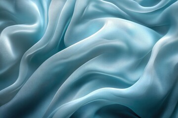 Leinwandbilder - Abstract blue satin silk fabric with flowing, elegant curves, showcasing smooth textures and subtle light reflections.