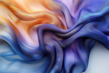 Leinwandbilder - Elegant draped fabric with a gradient of orange and blue, showcasing soft texture and light play.