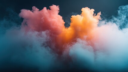 Leinwandbilder - Vibrant smoke fills the air with swirling colors of pink, blue, and orange during a creative visual display at a studio event in the evening