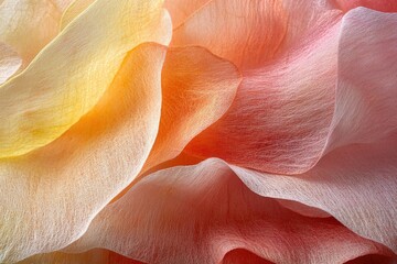 Poster - Delicate rose petals in soft hues of yellow, orange, and pink create an abstract floral background.