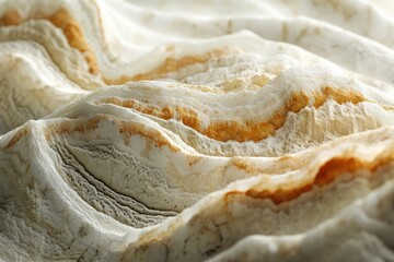 Aufkleber - Abstract close-up shot of layered, sedimentary-like rock formations with white, grey and earthy orange coloration, showing intricate details.