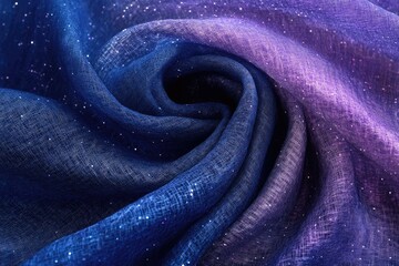 Leinwandbilder - Elegant swirl of blue and purple fabric, sparkling with faint glimmers, creating a mesmerizing, celestial-inspired texture.