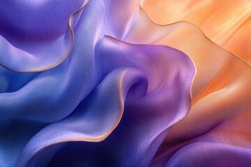 Leinwandbilder - A mesmerizing dance of colors on delicate fabric, blending purple and orange hues with an ethereal, flowing grace.