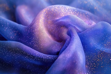 Aufkleber - Flowing, iridescent fabric with shimmering particles, creating a dreamy and ethereal aesthetic in shades of blue and purple.