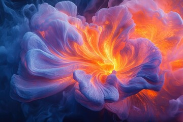 Poster - Abstract floral with fiery center and soft, flowing blue-purple edges, a blend of warmth and coolness.