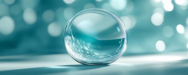 Poster - Glass sphere casting shadow on turquoise background with bokeh