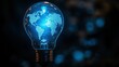 © Aftab - A blue lightbulb with a world map inside glows brightly against a stark black backdrop. --ar 16:9 --style raw --stylize 250 --v 6.1 Job ID: 073dd6ae-4074-4851-bc6a-35c22c3d99be