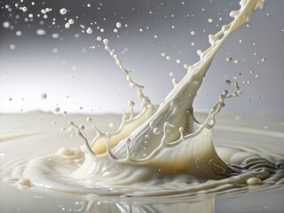 Fototapete - milk splash captured mid-motion with dynamic droplets and ripples creating visually striking patterns against a dark backdrop highlighting fluid dynamics in an artistic manner