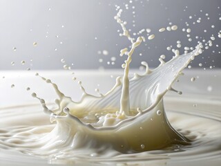 Fototapete - milk splash captured mid-motion with dynamic droplets and ripples creating visually striking patterns against a dark backdrop highlighting fluid dynamics in an artistic manner