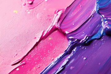 Poster - Vibrant acrylic paint mixed on a canvas showcasing bold shades of pink and purple during an artistic creative process in a studio setting