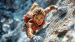 © Anelya - Climber scaling a steep rock face in a remote outdoor location during bright daylight wallpaper, background, generated   AI