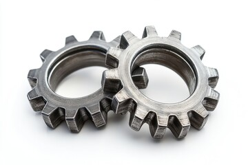Leinwandbilder - Detailed view of two black metal gears placed close together, showcasing the intricate design and texture of mechanical components used in machinery