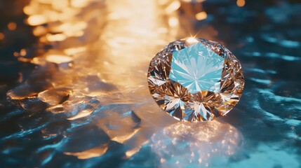 Canvas Print - sparkling diamond gemstone on a reflective surface, symbolizing luxury, wealth, and elegance, perfec