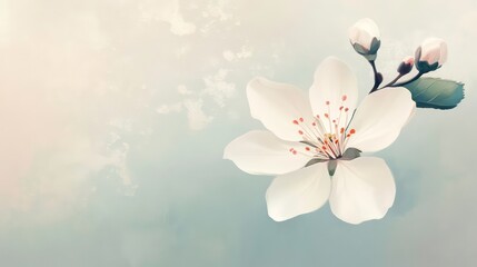 Wall Mural - elegant white flower blossom isolated on a soft pastel background, symbolizing purity, beauty, peace