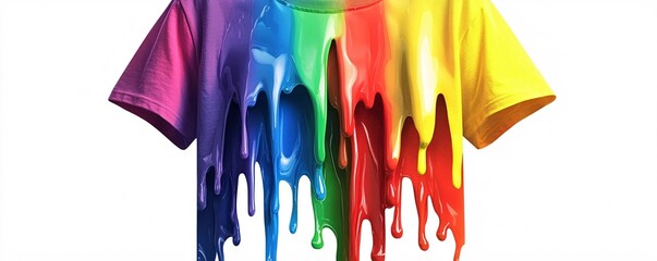 Poster - Rainbow paint dripping from a colorful t-shirt