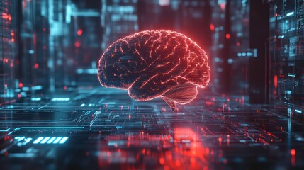 Wall Mural - futuristic glowing human brain on a digital circuit background representing artificial intelligence,