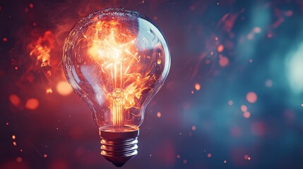 Leinwandbilder - Light bulb burning with fiery intensity on abstract background