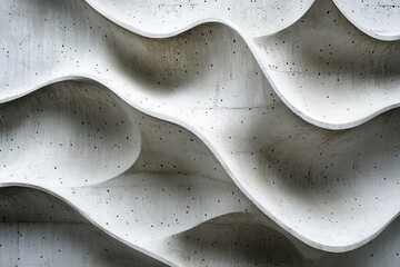 Fototapete - Intricate textured concrete wall design showcasing waves of modern architecture in an urban setting during daylight