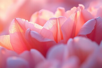 Aufkleber - Delicate petals of blooming flowers in soft pink hues illuminated by gentle sunlight during a serene spring afternoon in a vibrant garden setting