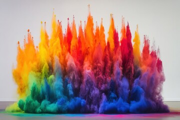 Leinwandbilder - Colorful powder explosion creating a vibrant display in an indoor gallery setting during a bright and lively art event