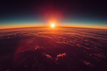 Aufkleber - Sunrise over Earth viewed from space showcasing clouds and the curvature of the planet during the early morning light