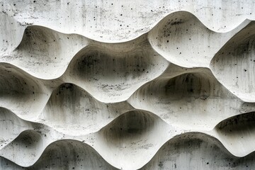 Fototapete - Intricate textured concrete wall design showcasing waves of modern architecture in an urban setting during daylight