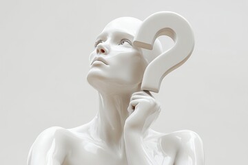 Fototapete - Sculpture of a thoughtful figure intertwined with a question mark in a minimalist setting highlighting curiosity and introspection