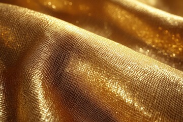 Poster - Golden fabric draped elegantly under soft lighting with shimmering texture and sparkles creating a luxurious and warm atmosphere ideal for festive occasions and decoration