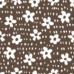 Wall Mural - Monochrome hand brown seamless floral pattern background. Vector