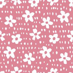 Wall Mural - Monochrome hand dark pink seamless floral pattern background. Vector