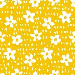 Wall Mural - Monochrome hand dark yellow seamless floral pattern background. Vector
