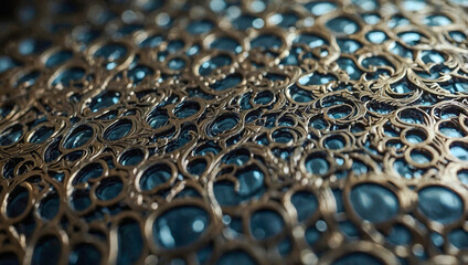 Wall Mural - Close-up of a metallic surface with intricate patterns and sheen.