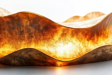 Poster - Sculptural lighting design showcasing organic waves of warm gold illumination in a modern art installation