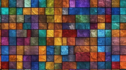 Colorful Stones Pattern Abstract arrangement of vibrant tiles, textured wall or surface, varied hues in seamless design tile pattern