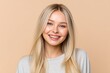 © Imagine Stuff - Blond Woman Smiling, Headshot, Studio shot. Positive, happiness background. Ad