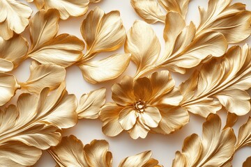 Poster - Stylized golden leaves adorn a textured surface in an artistic display of nature-inspired elegance and craftsmanship