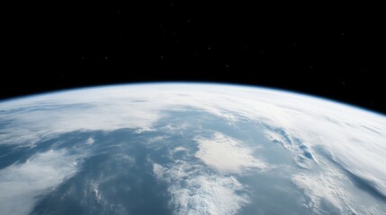 Wall Mural - Here is a description of the image, following your specifications A high-resolution image shows Earth from space, displaying a curved horizon. The planets surface features a mix of land and cloud co