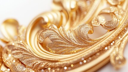 Poster - Intricate golden detailing of a decorative element showcasing elegant swirls and glittering texture in bright light