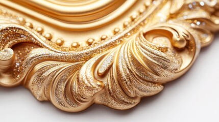 Poster - Intricate golden detailing of a decorative element showcasing elegant swirls and glittering texture in bright light
