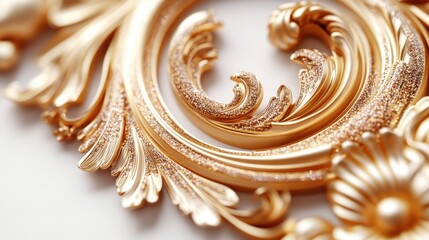 Poster - Intricate golden detailing of a decorative element showcasing elegant swirls and glittering texture in bright light