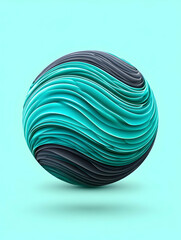 Wall Mural - Abstract teal and gray swirling sphere on light blue background