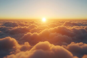 Fototapete - Colorful sunset above fluffy clouds with vibrant hues illuminating the sky in a tranquil evening atmosphere